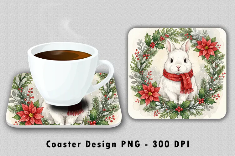Christmas Bunny Coaster PNG Sublimation Design