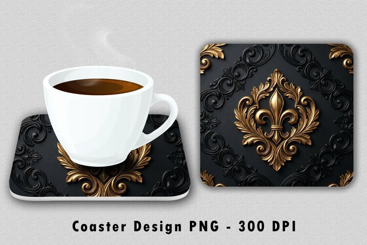Gold Fleur De Lis Coaster Sublimation PNG Design example image 1