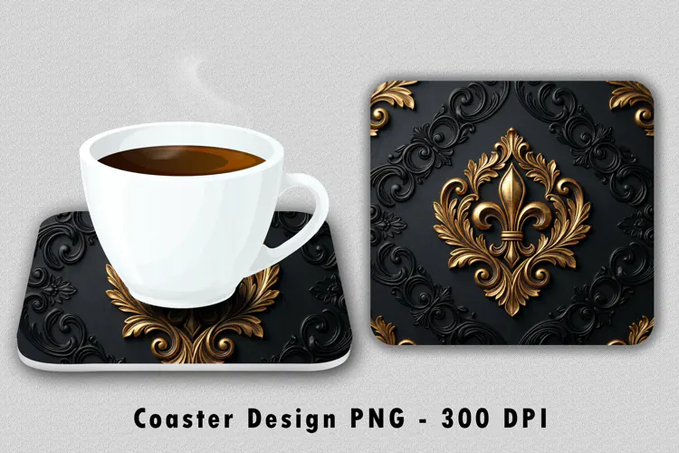 Gold Fleur De Lis Coaster Sublimation PNG Design