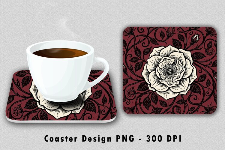 Vintage Rose Floral Coaster Sublimation PNG Design example image 1