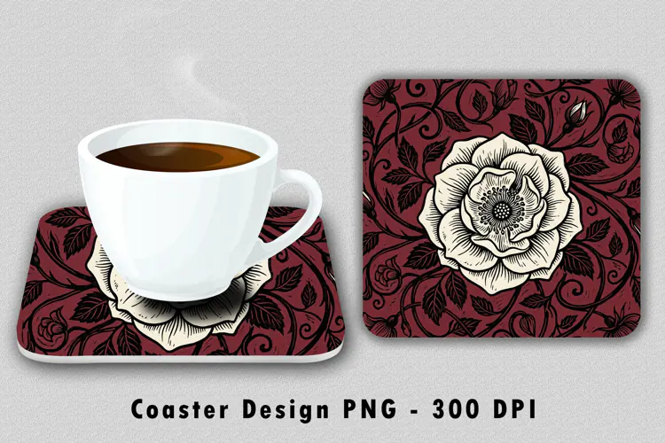 Vintage Rose Floral Coaster Sublimation PNG Design