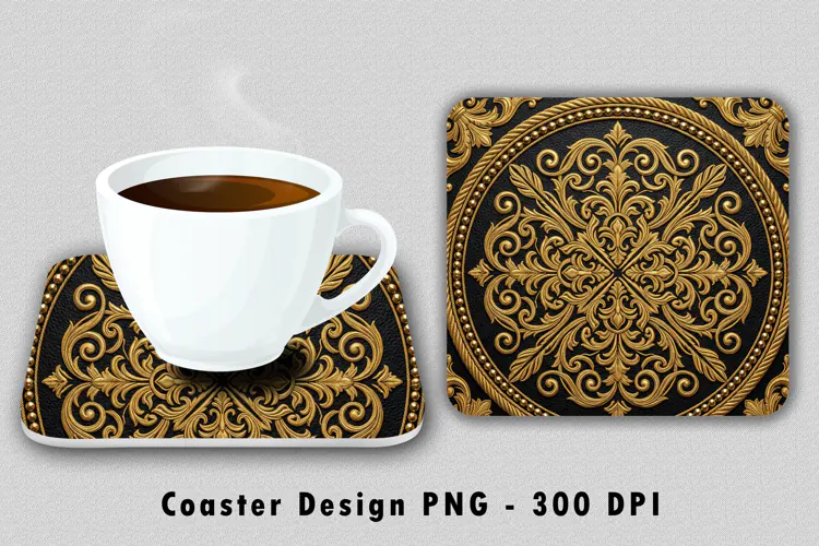 Gold Baroque Coaster Sublimation PNG Design 300 DPI