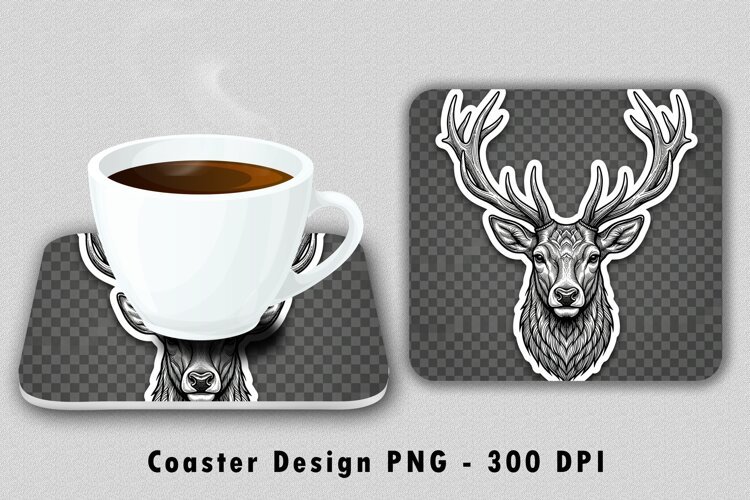 Black And White Deer Coaster Sublimation PNG 300 DPI
