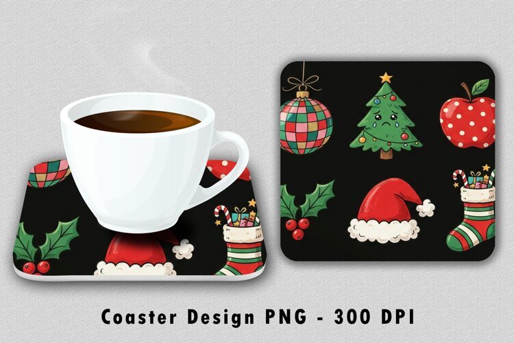 Christmas Doodles Coaster Sublimation PNG Design example image 1