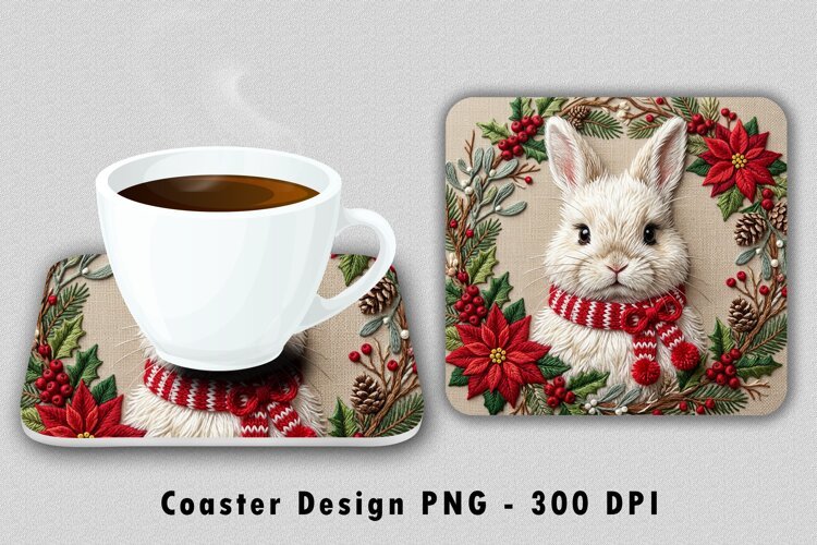 Christmas Bunny Coaster Sublimation PNG 300 DPI example image 1