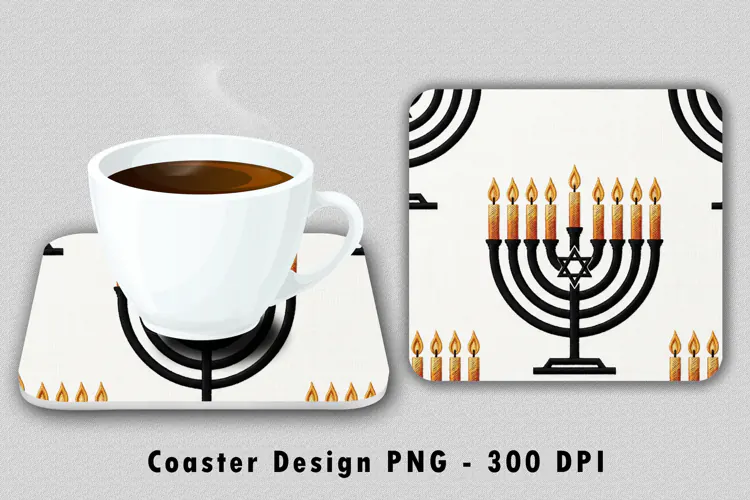 Hanukkah Menorah Coaster Sublimation PNG 300 DPI