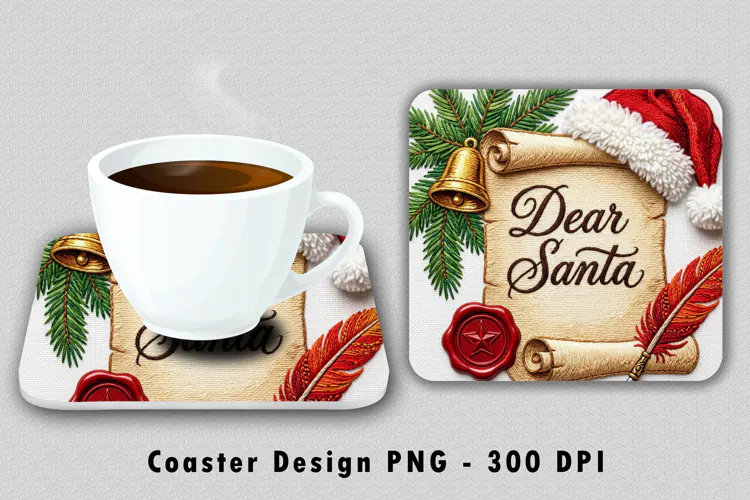 Dear Santa Letter Coaster Sublimation PNG 300 DPI