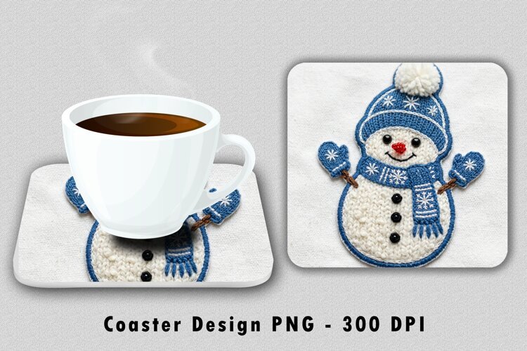 Knit Blue Snowman Coaster Sublimation PNG 300 DPI example image 1