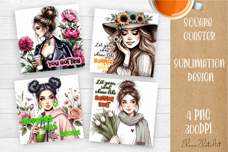 Square coaster Sublimation, GIRL and Motivational quotes