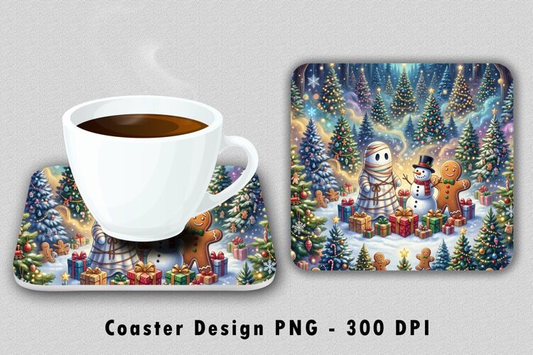 Christmas Snowman Coaster Sublimation PNG 300 DPI example image 1