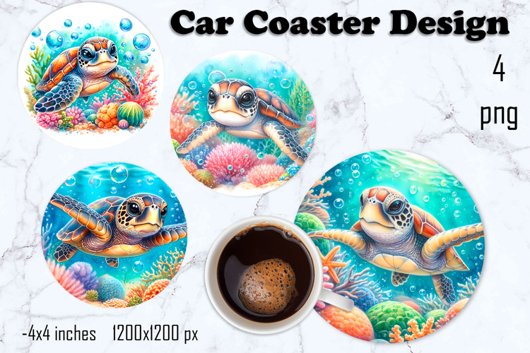Sea square raund coaster sublimation PNG design