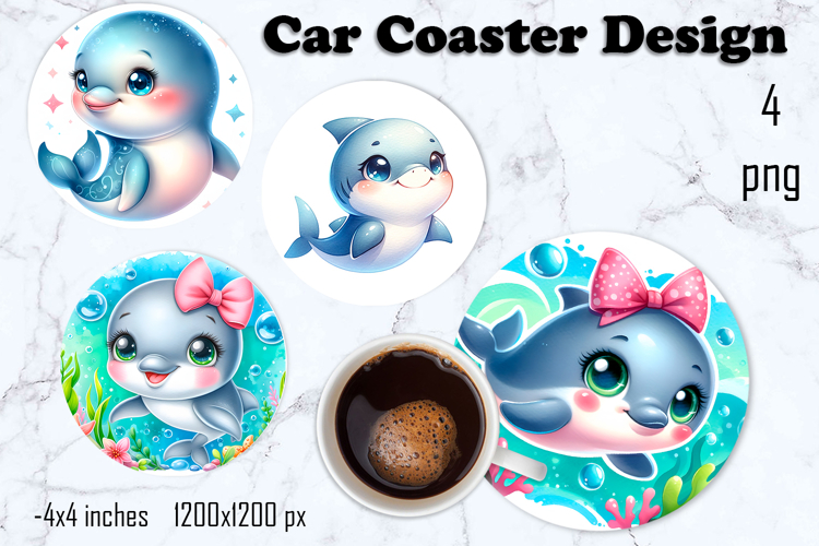 Sea square raund coaster sublimation PNG design