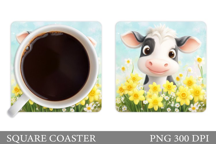 Cute Cow Coaster Design. Cow Flowers Coaster Sublimation example image 1