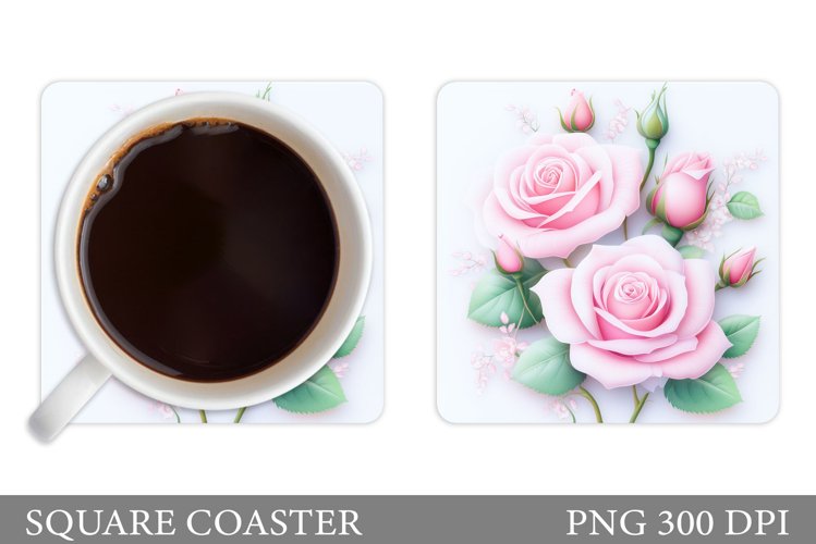 Roses Coaster Sublimation. Flowers Coaster Design example image 1
