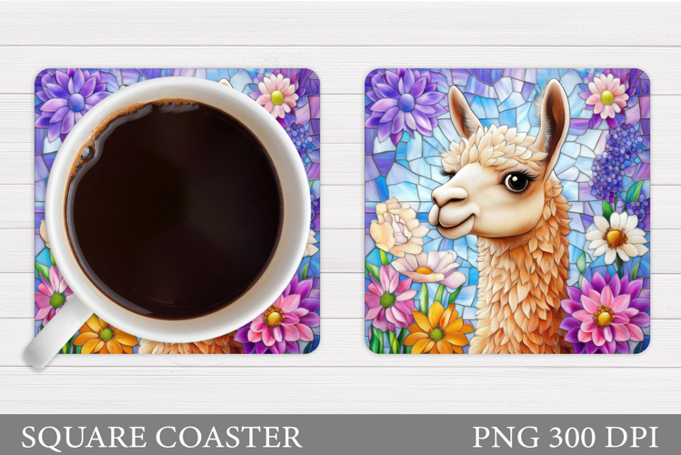 Cute Lama Coaster Design. Lama Flowers Coaster Sublimation