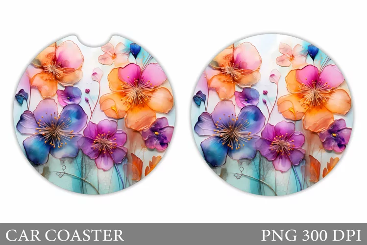 Floral Coaster Design. Flowers Car Coaster Sublimation