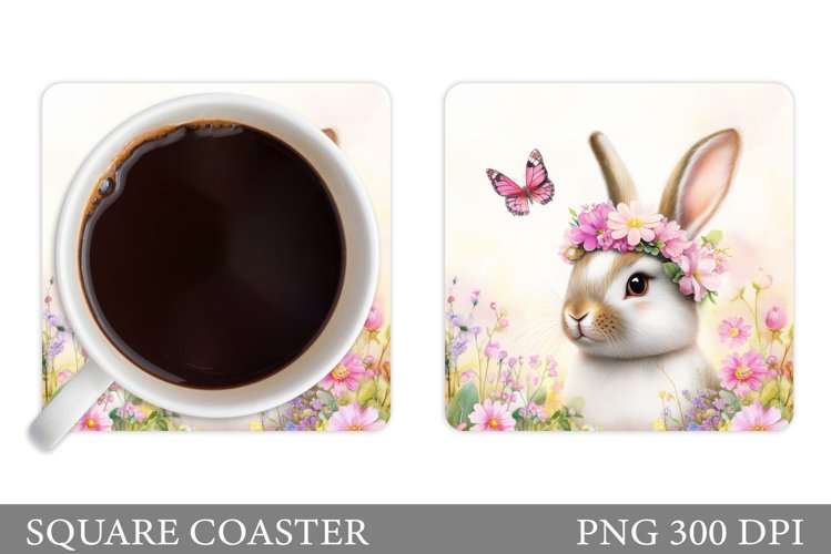Cute Bunny Coaster Design. Bunny Flowers Coaster example image 1