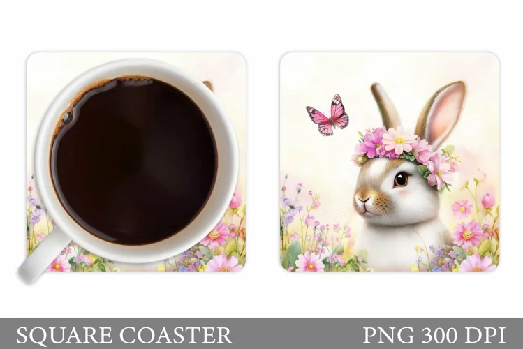 Cute Bunny Coaster Design. Bunny Flowers Coaster
