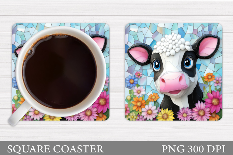 Cute Cow Coaster Design. Cow Flowers Coaster Sublimation