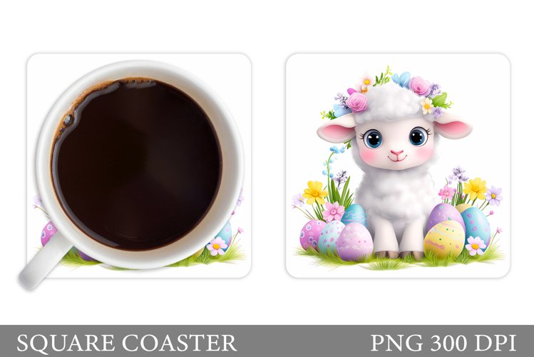Easter Lamb Coaster Sublimation. Easter Coaster Design
