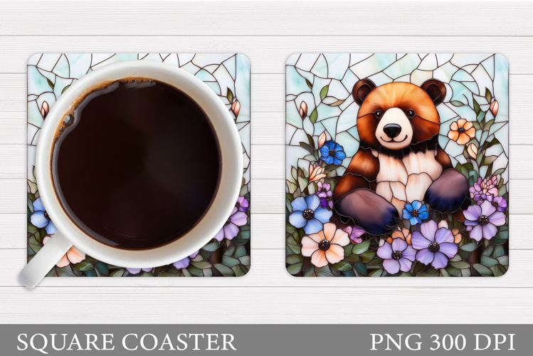Bear Coaster Sublimation. Bear Flowers Coaster Design
