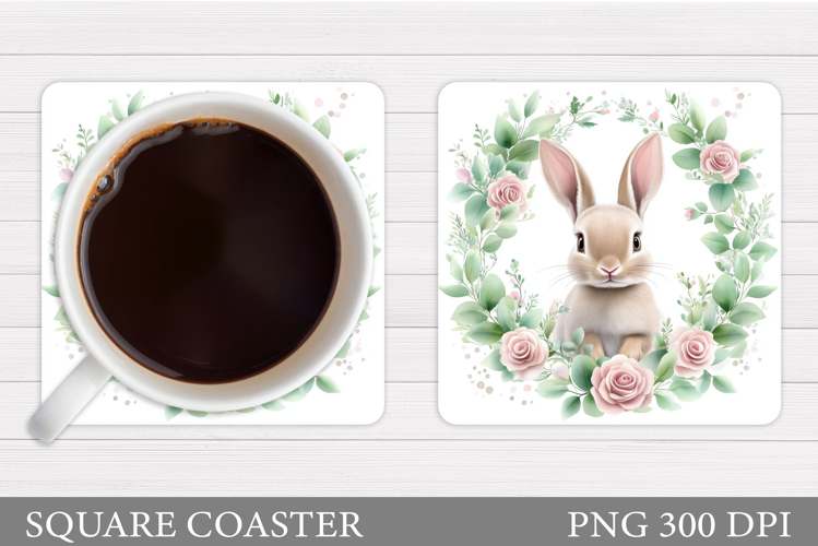 Cute Bunny Coaster. Bunny Flowers Coaster Sublimation