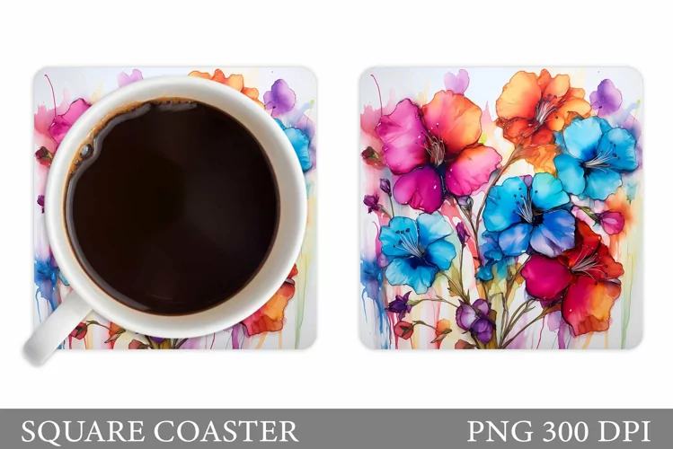Flowers Coaster Sublimation. Floral Coaster Design