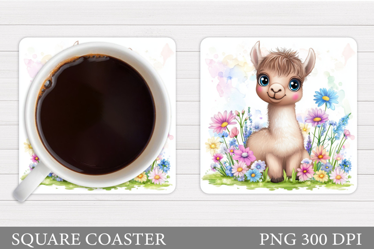 Cute Lama Coaster Design. Lama Flowers Coaster Sublimation