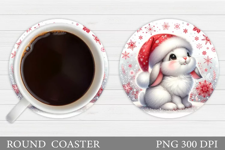 Christmas Bunny Coaster. Cute Bunny Coaster Sublimation