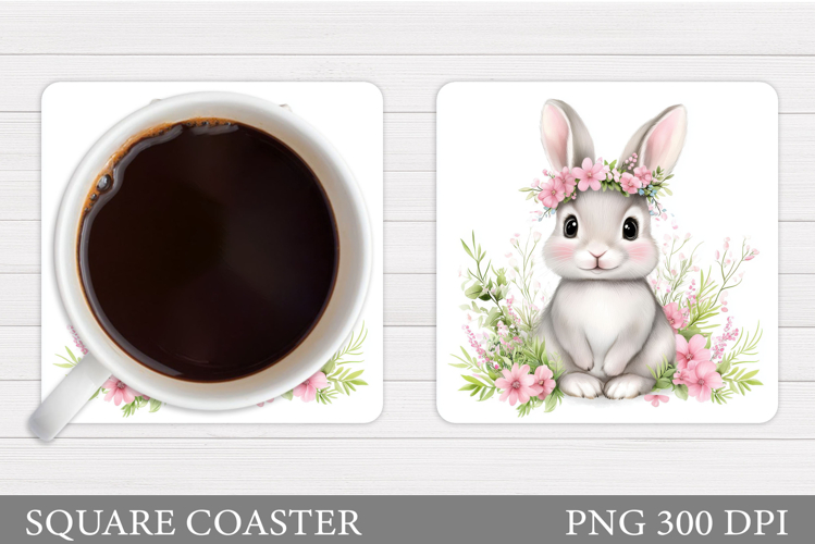 Cute Bunny Coaster Design. Bunny Flowers Coaster