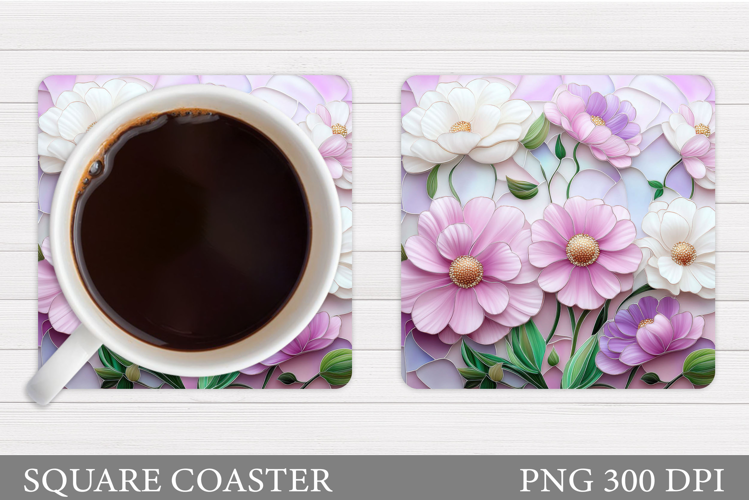 3D Floral Coaster Design. Flowers Coaster Sublimation