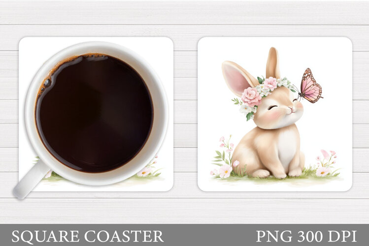 Cute Bunny Coaster Design. Cute Bunny Sublimation example image 1
