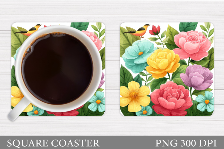 Floral Coaster Design. Flowers Coaster Sublimation