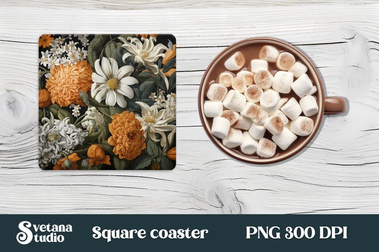 Flower square coaster sublimation | Orang flower coaster