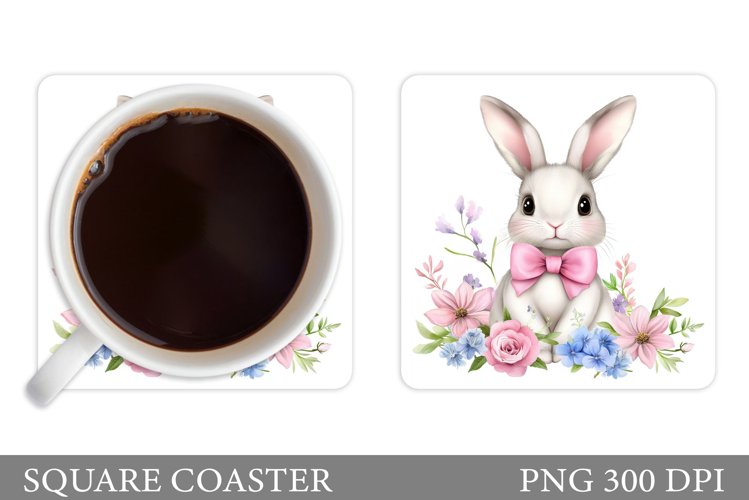 Cute Bunny Coaster Design. Bunny Flowers Coaster example image 1