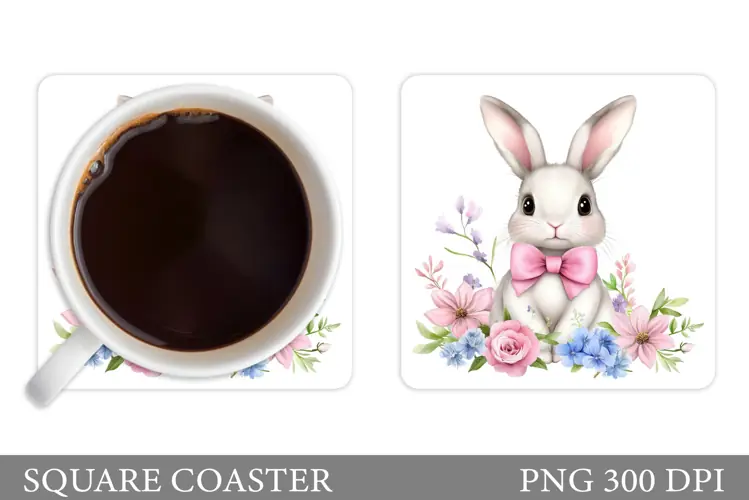 Cute Bunny Coaster Design. Bunny Flowers Coaster
