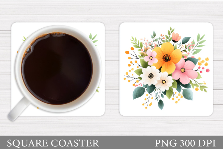 Flowers Square Coaster Sublimation. Flowers Coaster Design
