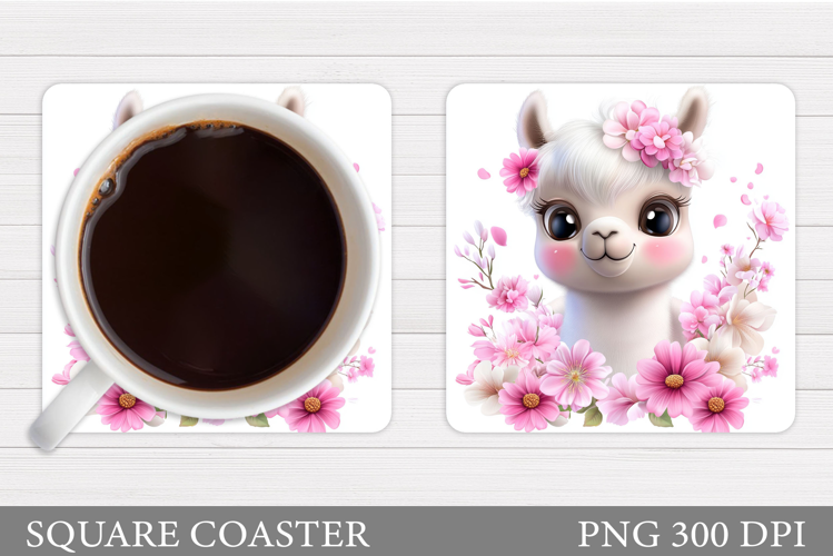 Cute Lama Coaster Design. Lama Flowers Coaster Sublimation
