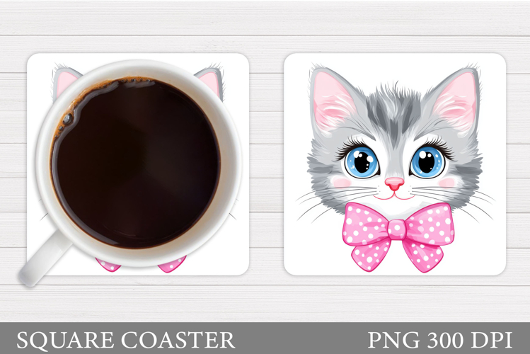 Cute Cat Coaster Design. Cute Cat Sublimation