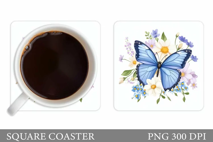 Butterfly Coaster Design. Flowers Coaster Sublimation