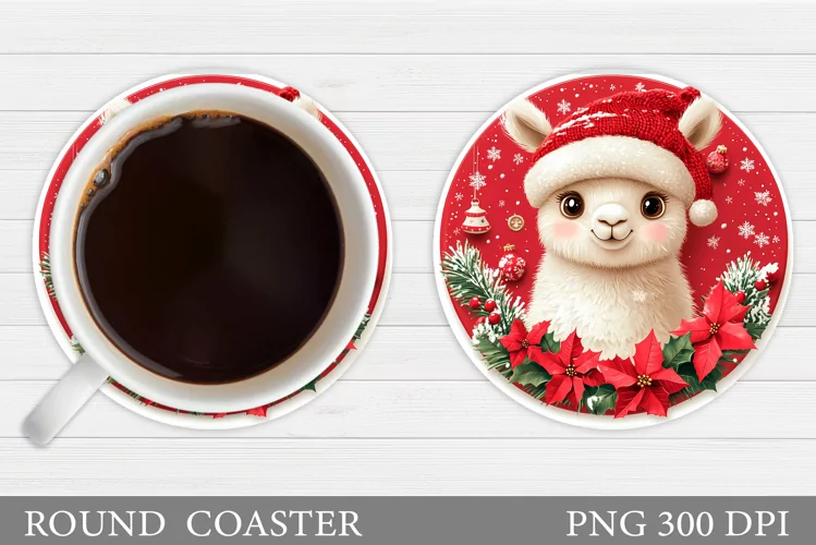 Christmas Lama Coaster Design. Christmas Coaster Sublimation