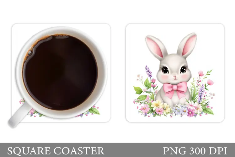 Cute Bunny Coaster Design. Bunny Flowers Coaster