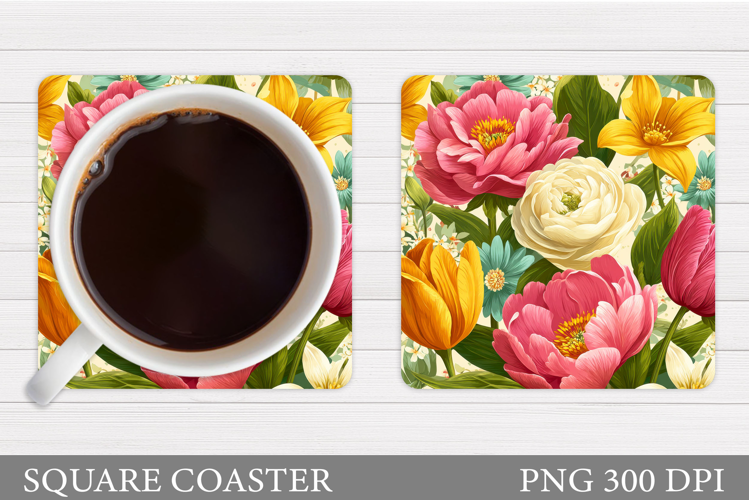 Floral Coaster Design. Flowers Coaster Sublimation