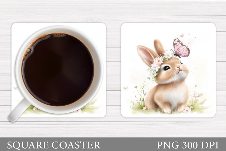 Cute Bunny Coaster Design. Cute Bunny Sublimation example image 1