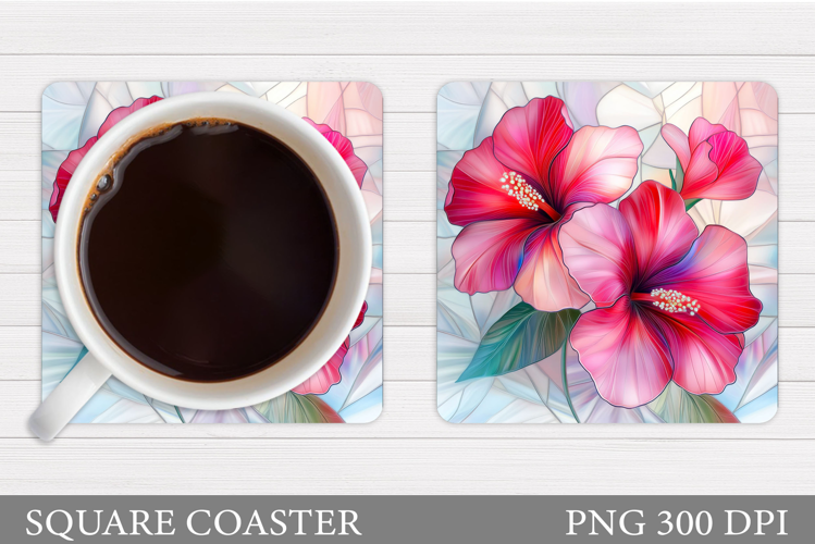 Tropical Flowers Coaster. Summer Square Coaster Design