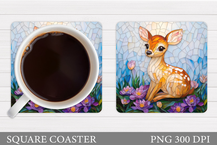 Cute Deer Coaster Sublimation. Deer Flowers Coaster Design