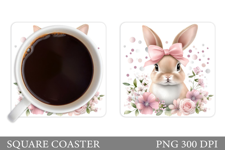 Cute Bunny Coaster. Bunny Flowers Coaster Sublimation