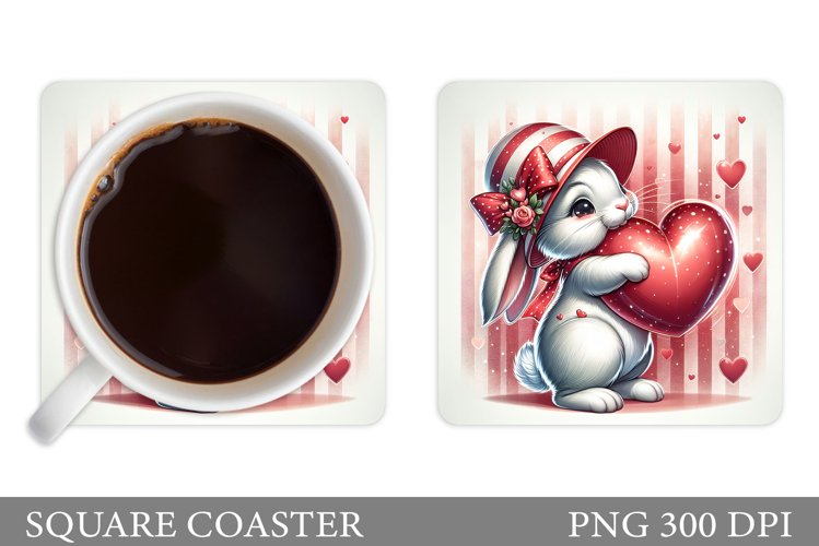 Valentines Bunny Coaster. Cute Bunny Coaster Sublimation