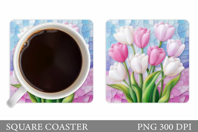 Tulips Coaster Design. Flowers Coaster Sublimation