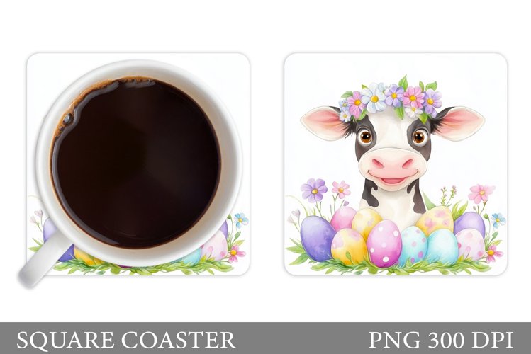 Easter Cow Coaster Design. Easter Coaster Sublimation example image 1